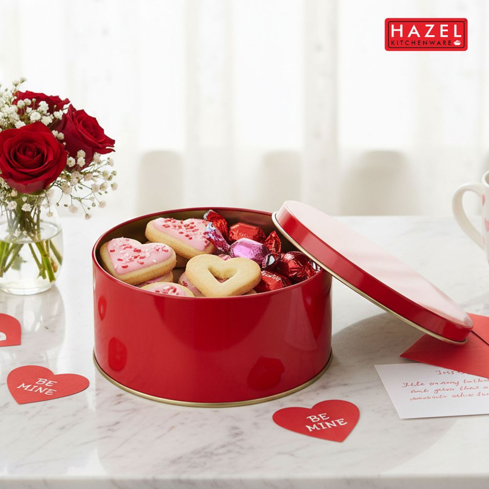 HAZEL Gifting Containers 250 ML | Medium Red Tin Container for Sweets, Dry Fruits & Chocolates (Set of 3)