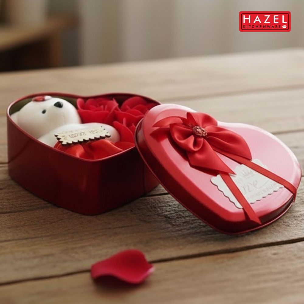 HAZEL Tin Valentine Heart Containers | Red Heart-Shaped Gift Box for Chocolates, Candies & Return Gifts
