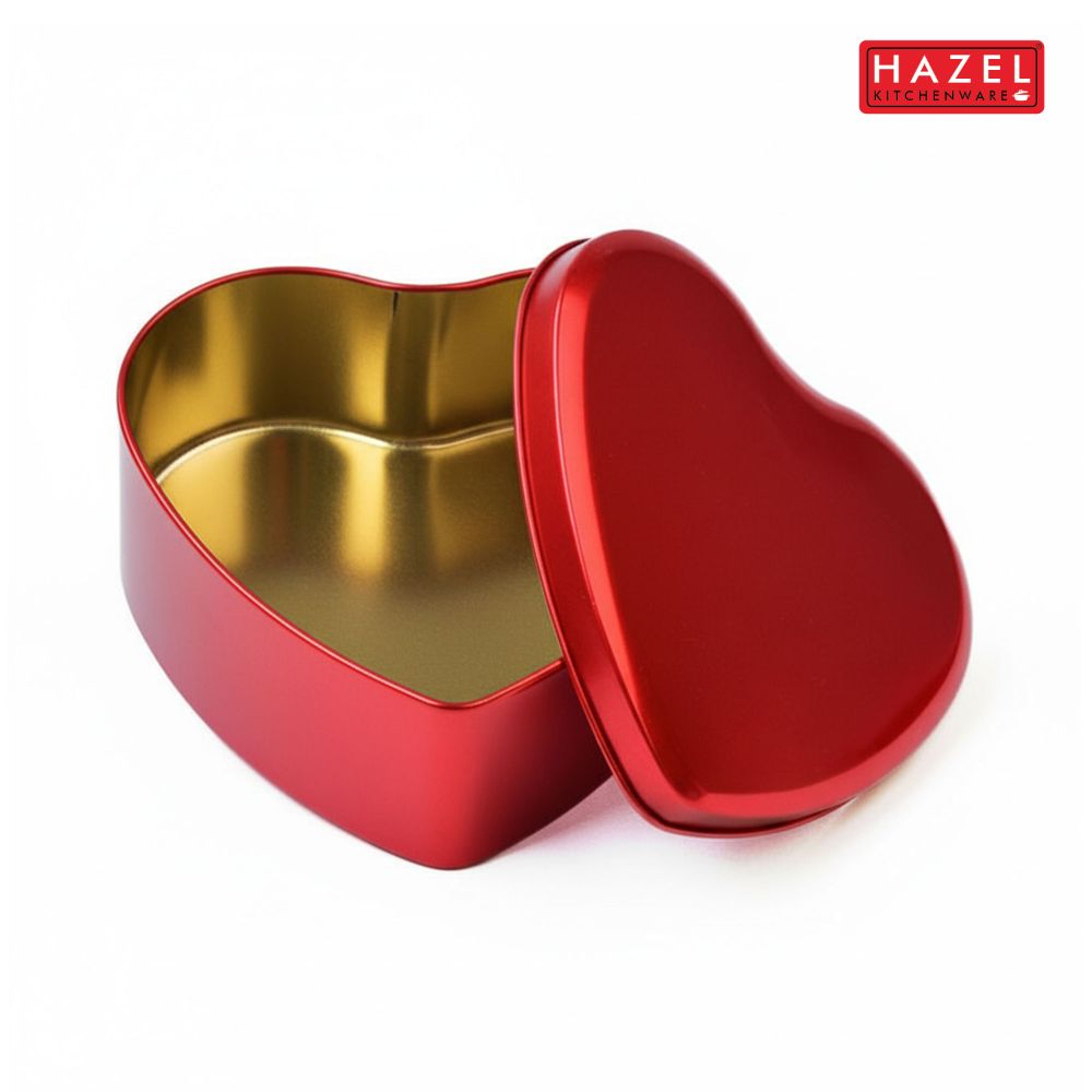 HAZEL Tin Valentine Heart Containers | Red Heart-Shaped Gift Box for Chocolates, Candies & Return Gifts