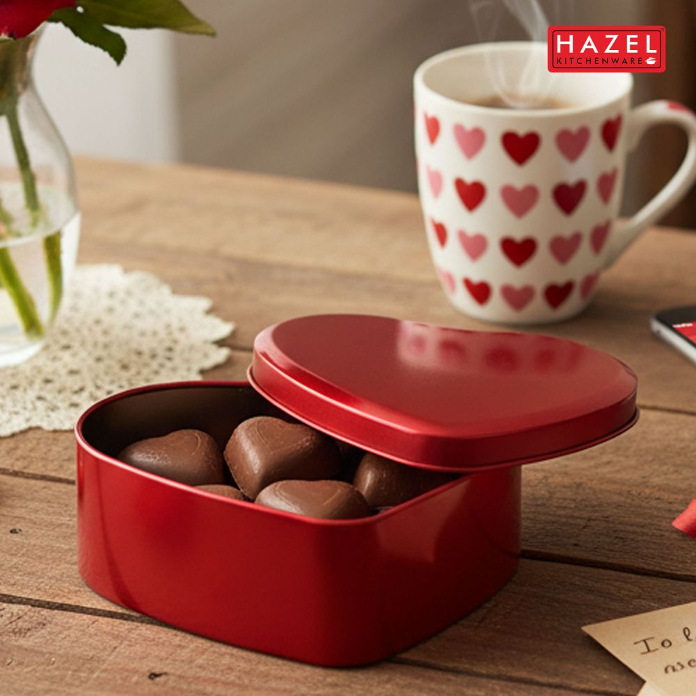 HAZEL Tin Valentine Heart Containers | Red Heart-Shaped Gift Box for Chocolates, Candies & Return Gifts