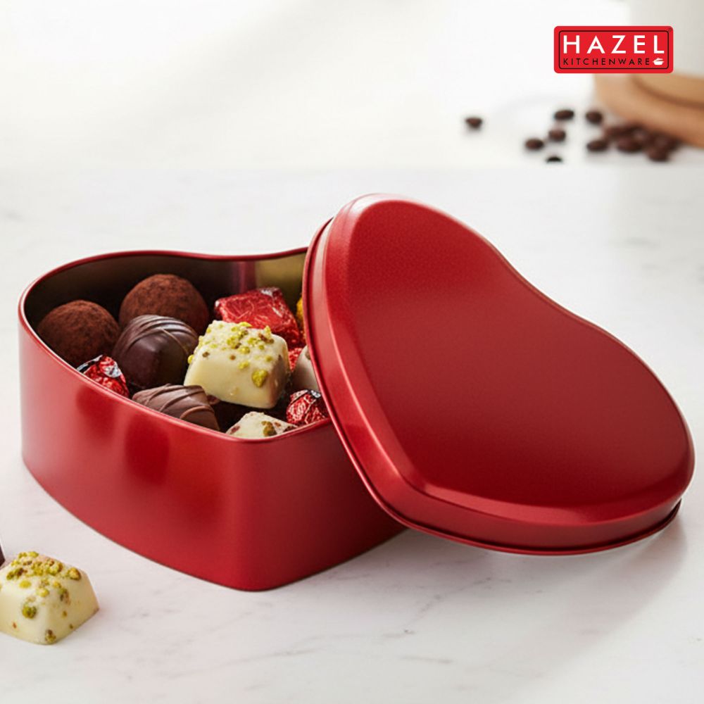 HAZEL Tin Valentine Heart Containers | Red Heart-Shaped Gift Box for Chocolates, Candies & Return Gifts