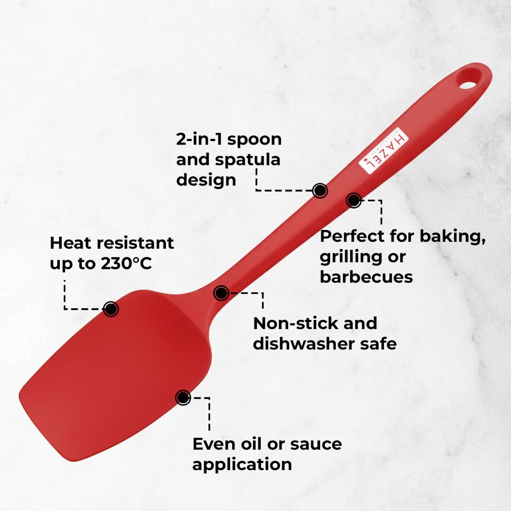 HAZEL Silicone Spoonula 8 inch (Red) | Heat Resistant Flexible Spatula Spoon for Mixing, Scraping & Serving | Non-Stick, Durable & Easy to Clean Baking Tool