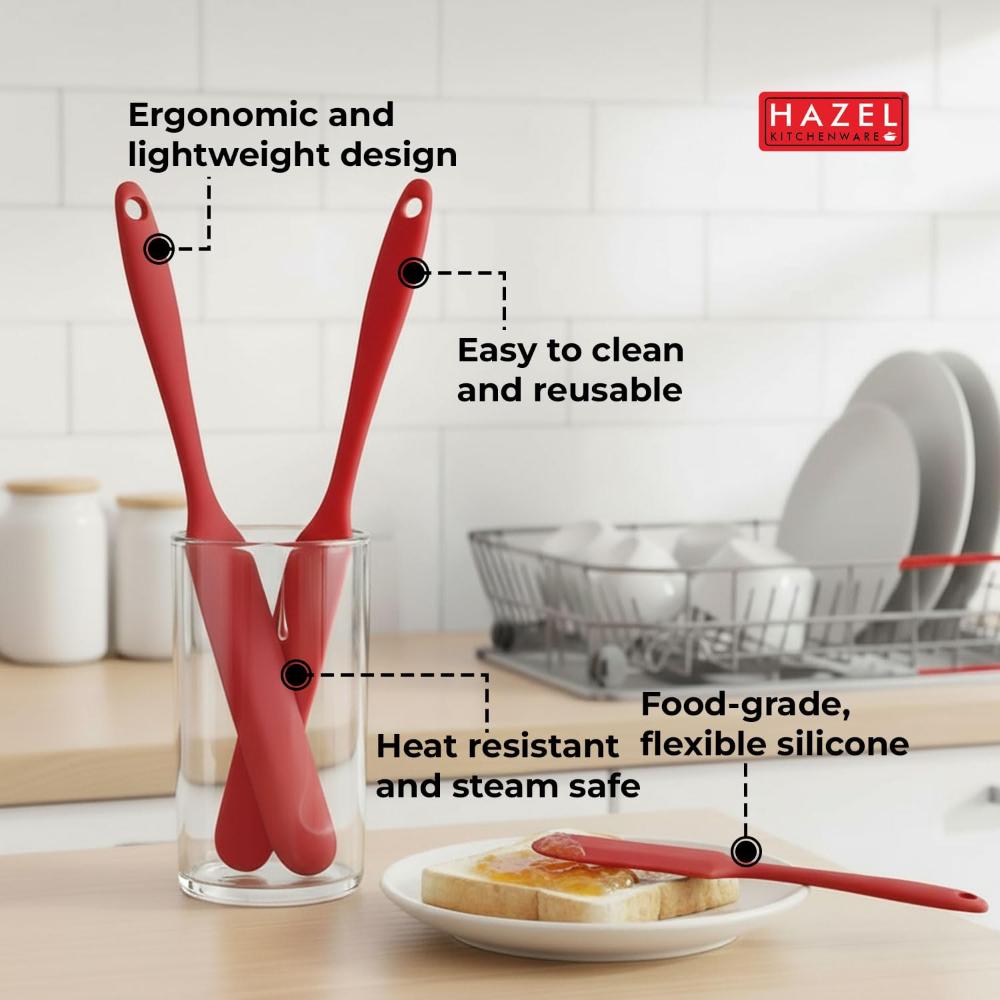 HAZEL Silicone Iicing Knife (Red)| Heat Resistant, Non-Stick & Flexible Spatula for Mixing, Scraping & Spreading Batter, Cream & Chocolate | Durable & Easy to Clean