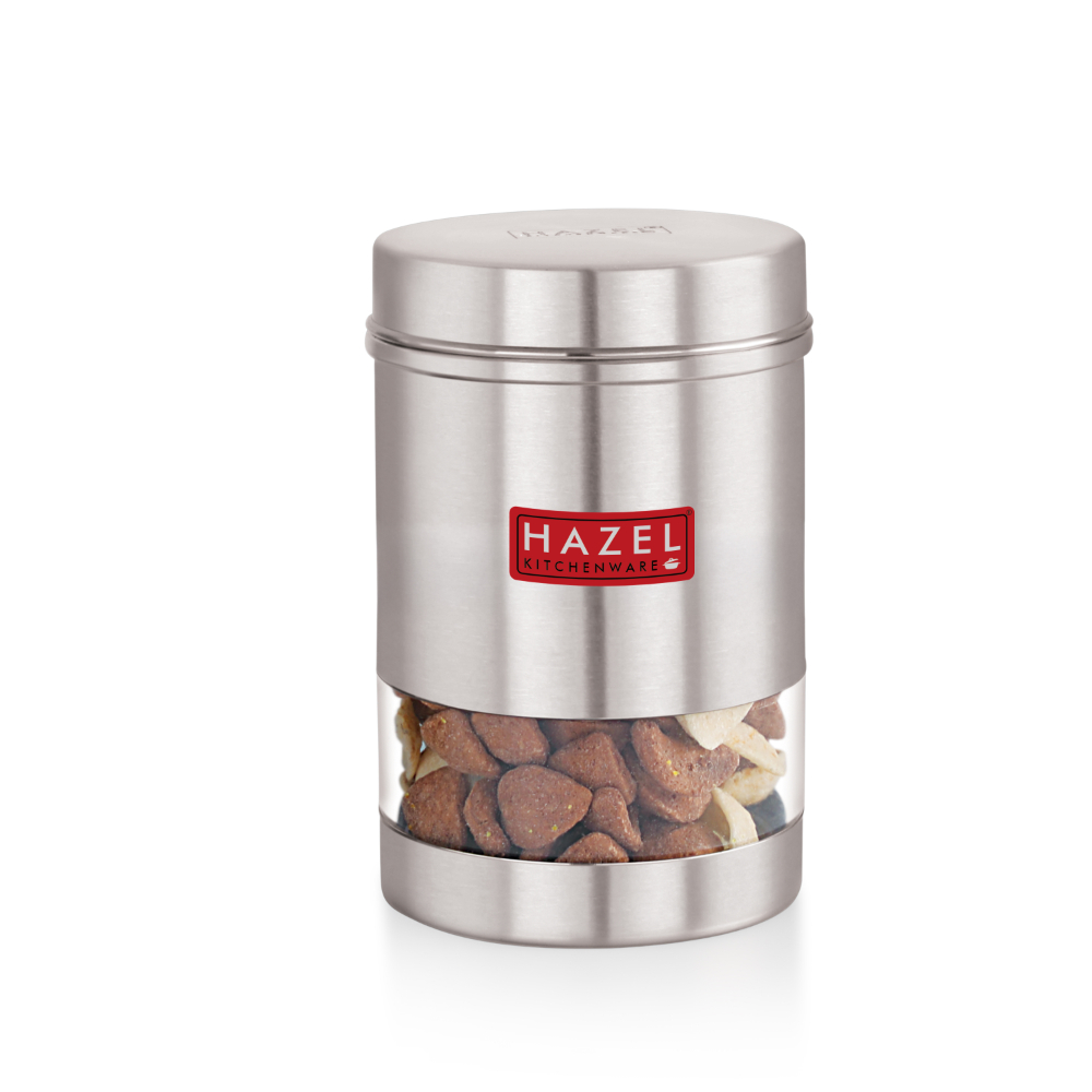 HAZEL Stainless Steel Transparent See Through Container, Silver, 1 PC, 600 ML
