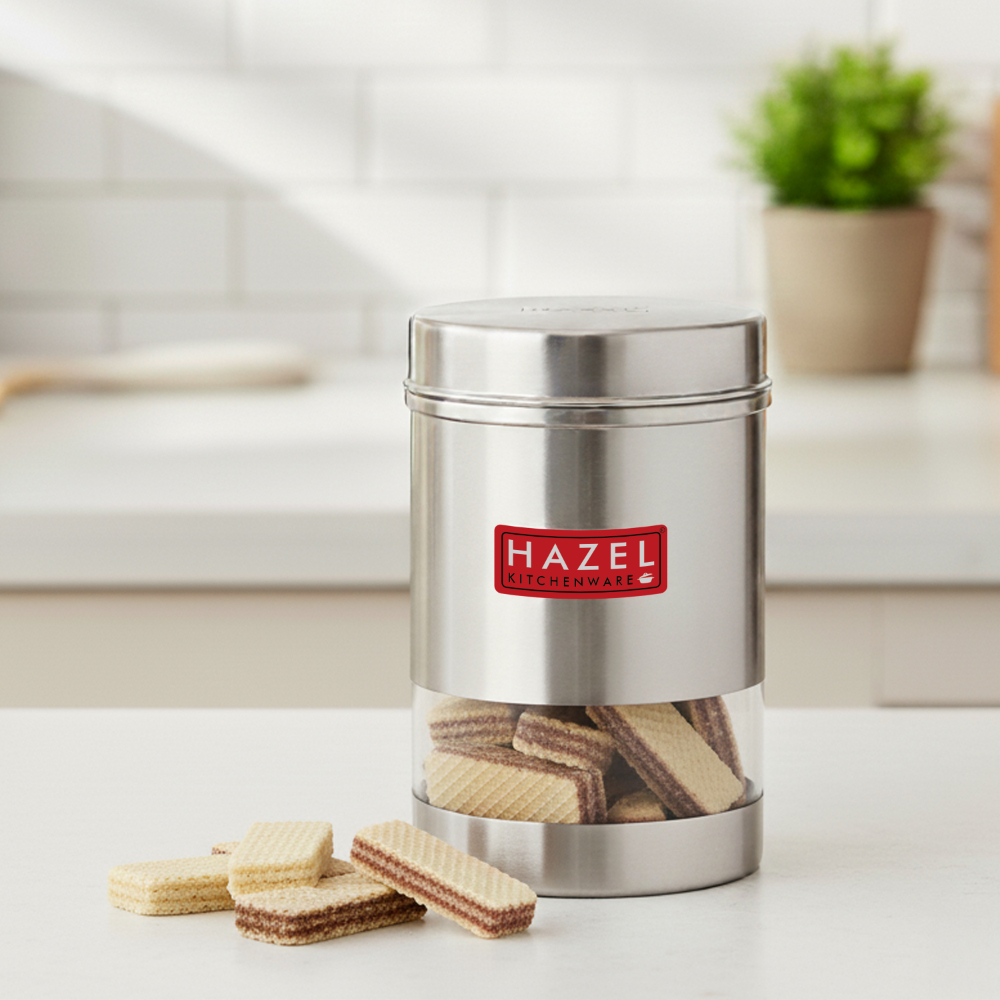 HAZEL Stainless Steel Transparent See Through Container, Silver, 1 PC, 600 ML