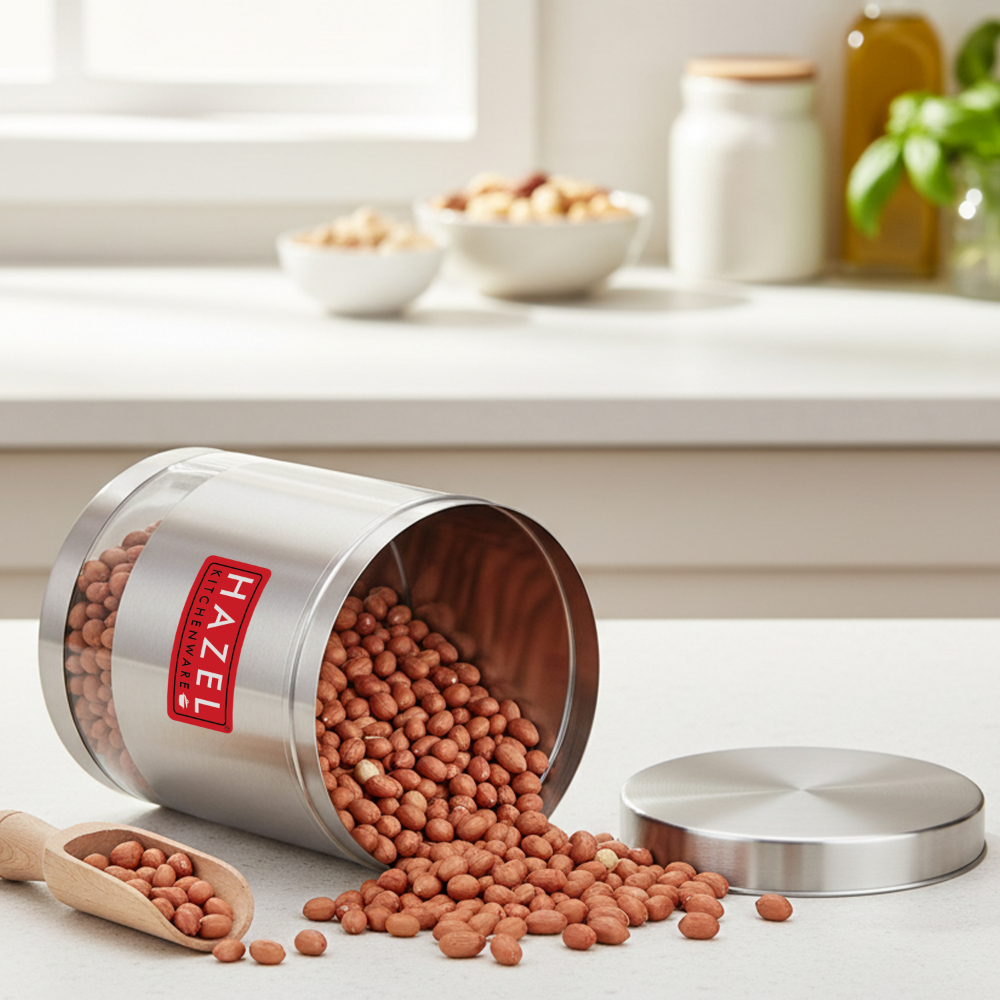 HAZEL Stainless Steel Container For Kitchen Storage Transparent See Through Matt Finish Storage Jar Dabba, Set of 1, 3000 ML, Silver