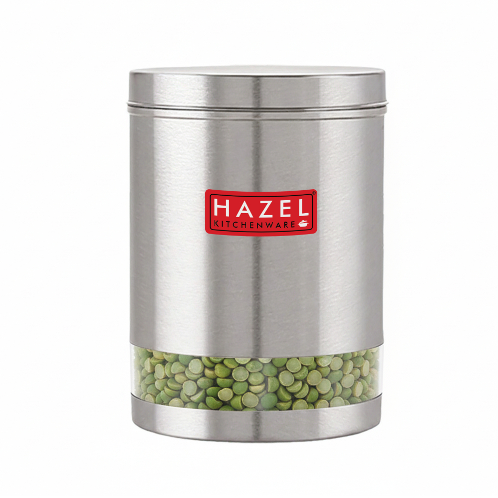 HAZEL Stainless Steel Container For Kitchen Storage Transparent See Through Matt Finish Storage Jar Dabba, Set of 1, 3000 ML, Silver