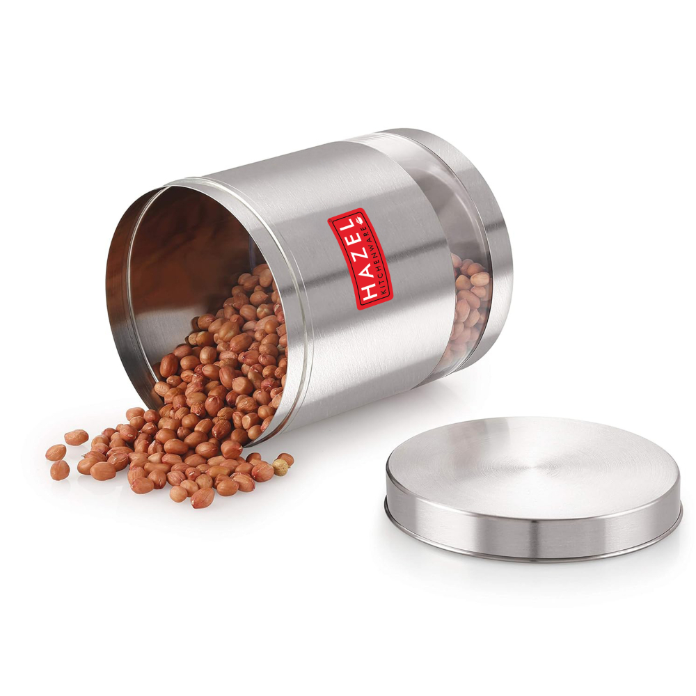 HAZEL Stainless Steel Container For Kitchen Storage Transparent See Through Matt Finish Storage Jar Dabba, Set of 1, 3000 ML, Silver