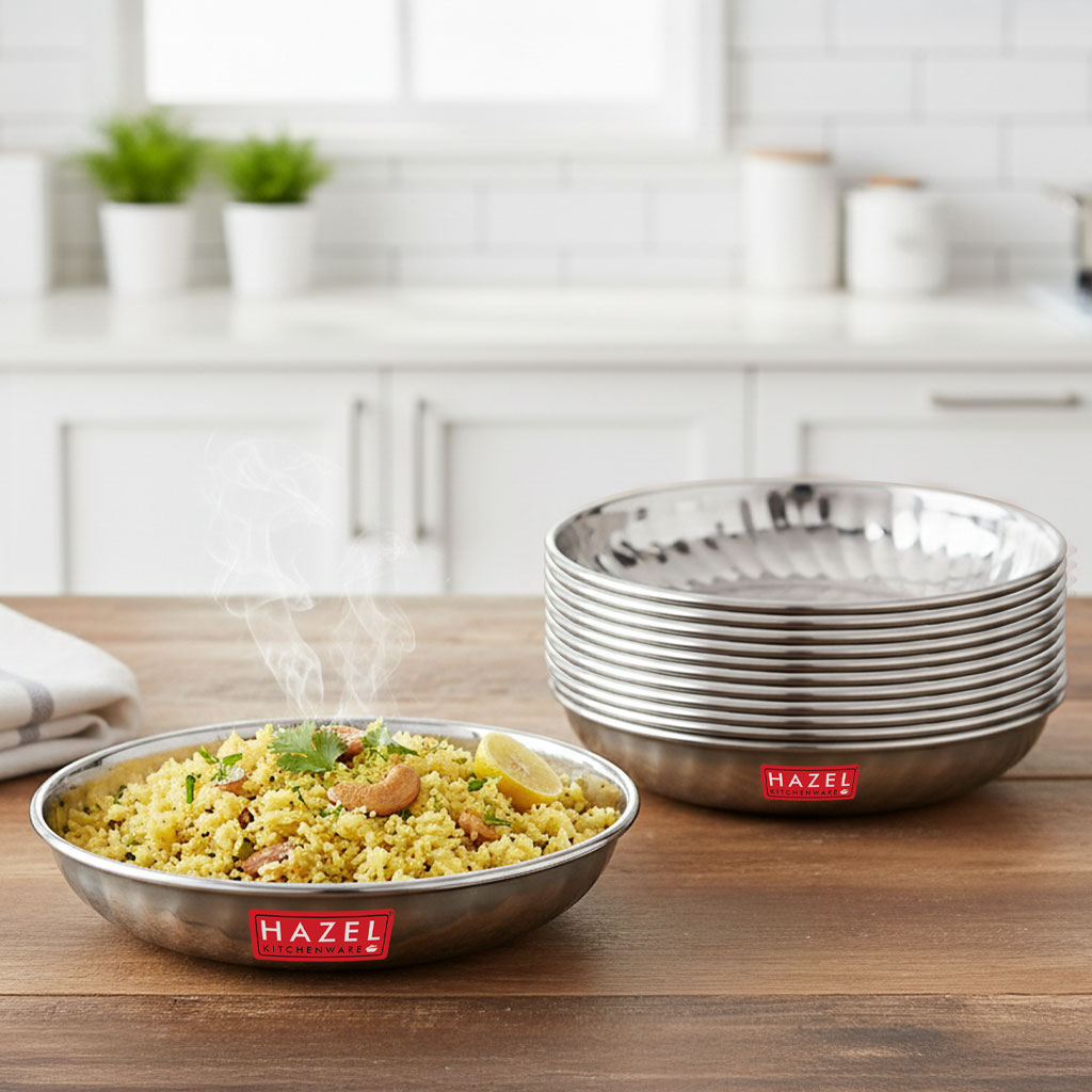 HAZEL Stainless Steel Serving Sweet Dish Dessert Plate, Set of 12, 200 ML Each, Silver