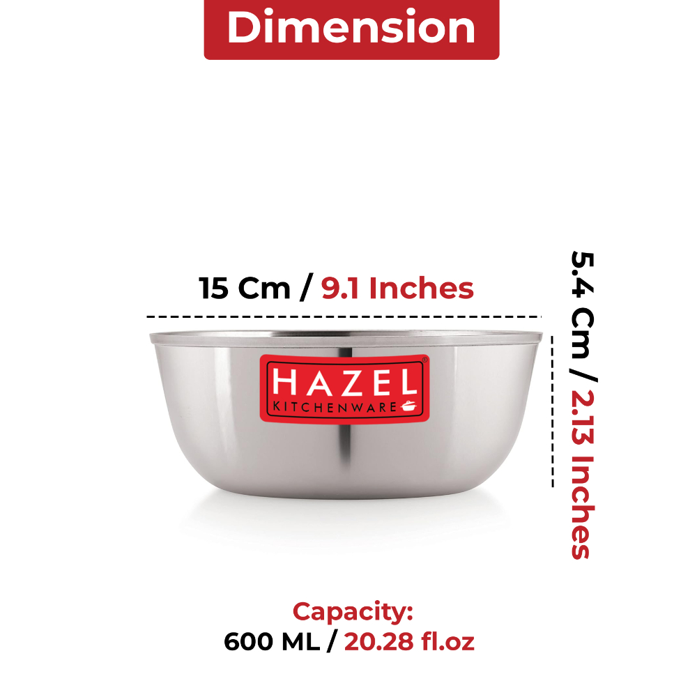 HAZEL Stainless Steel Serving Bowl Set of 2 | Mixing Bowl For Cake Batter | Serving Bowl Set For Dinner Lunch | Steel Katori Set Of 2