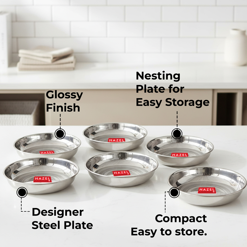 HAZEL Stainless Steel Dishes for Serving | Quarter Serving Dishes with mirror Finish Set of 6
