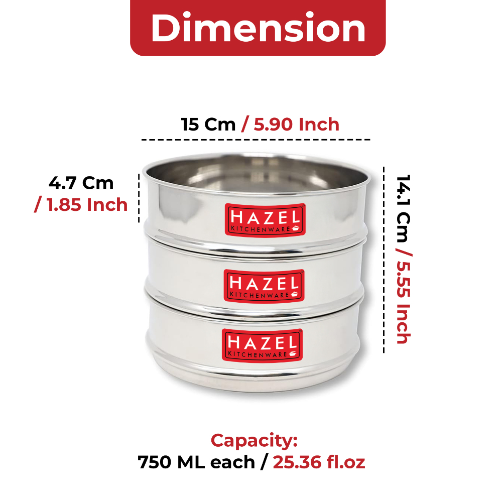 HAZEL Alfa Cooker Container | Cooker Vessel Set For 750 Ml I Set Of 3 With Glossy Finish Stainless Steel Utensil Set | Rice Cooker Dabbas, Stackable Cooker Separators, Silver, 8 Liter