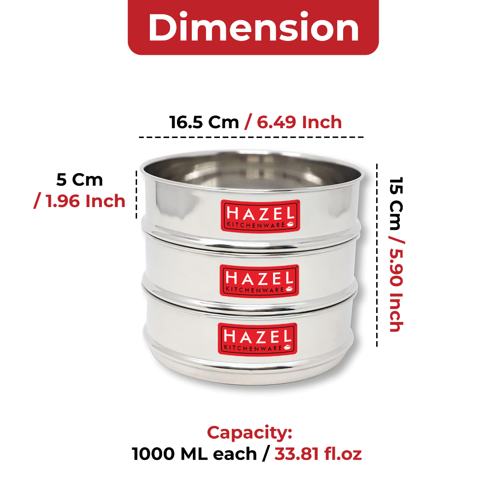 HAZEL Alfa Stainless Steel Stackable Seperator, Cooker Dabba For 8 Ltr Pressure Cooker - 16.5 Cm, Set Of 3, 8 Liter