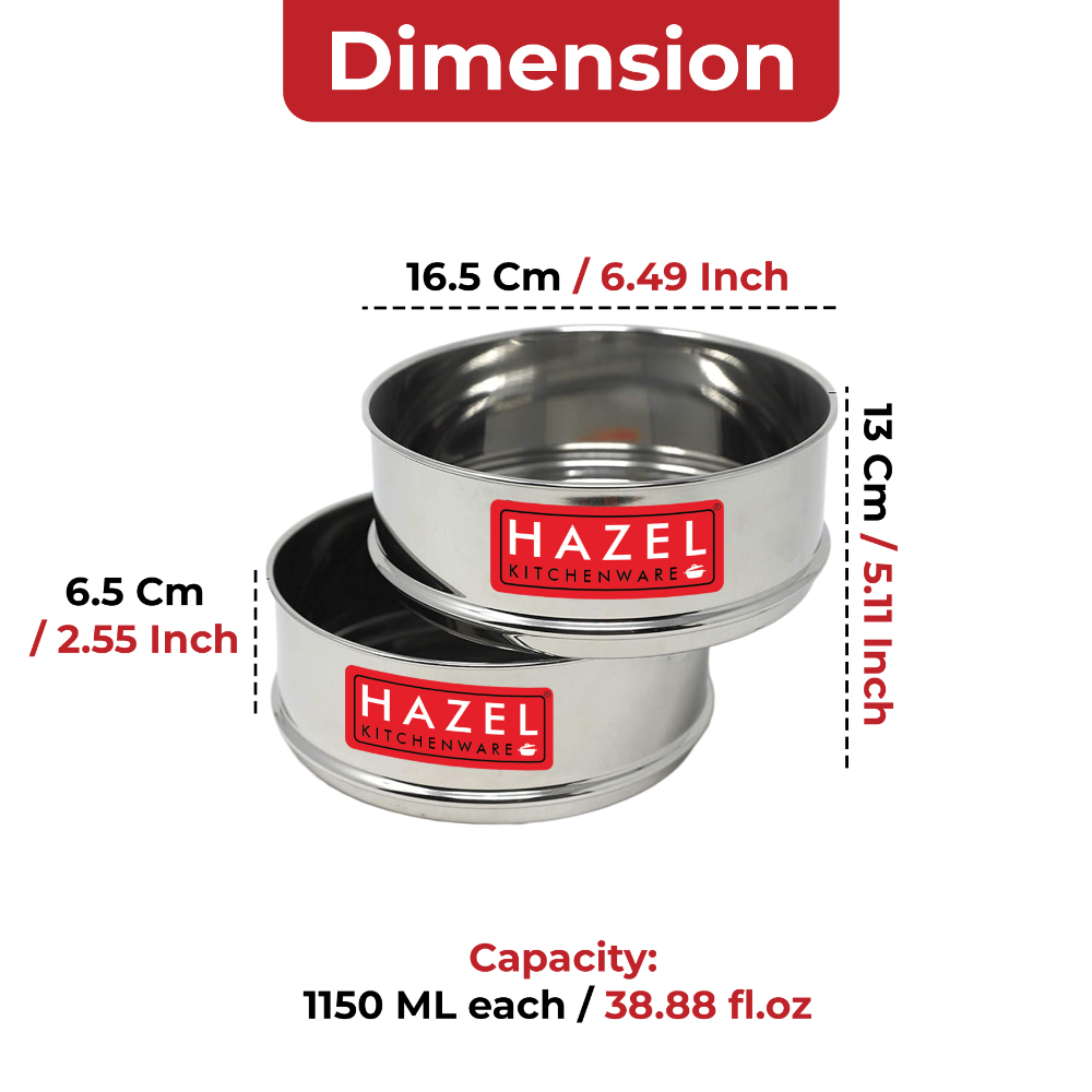 HAZEL Alfa Cooker Container | Cooker Vessel Set For 1150 Ml I Set Of 2 With Glossy Finish Stainless Steel Utensil Set | Rice Cooker Dabbas, Stackable Cooker Separators, Silver, 6 Liter