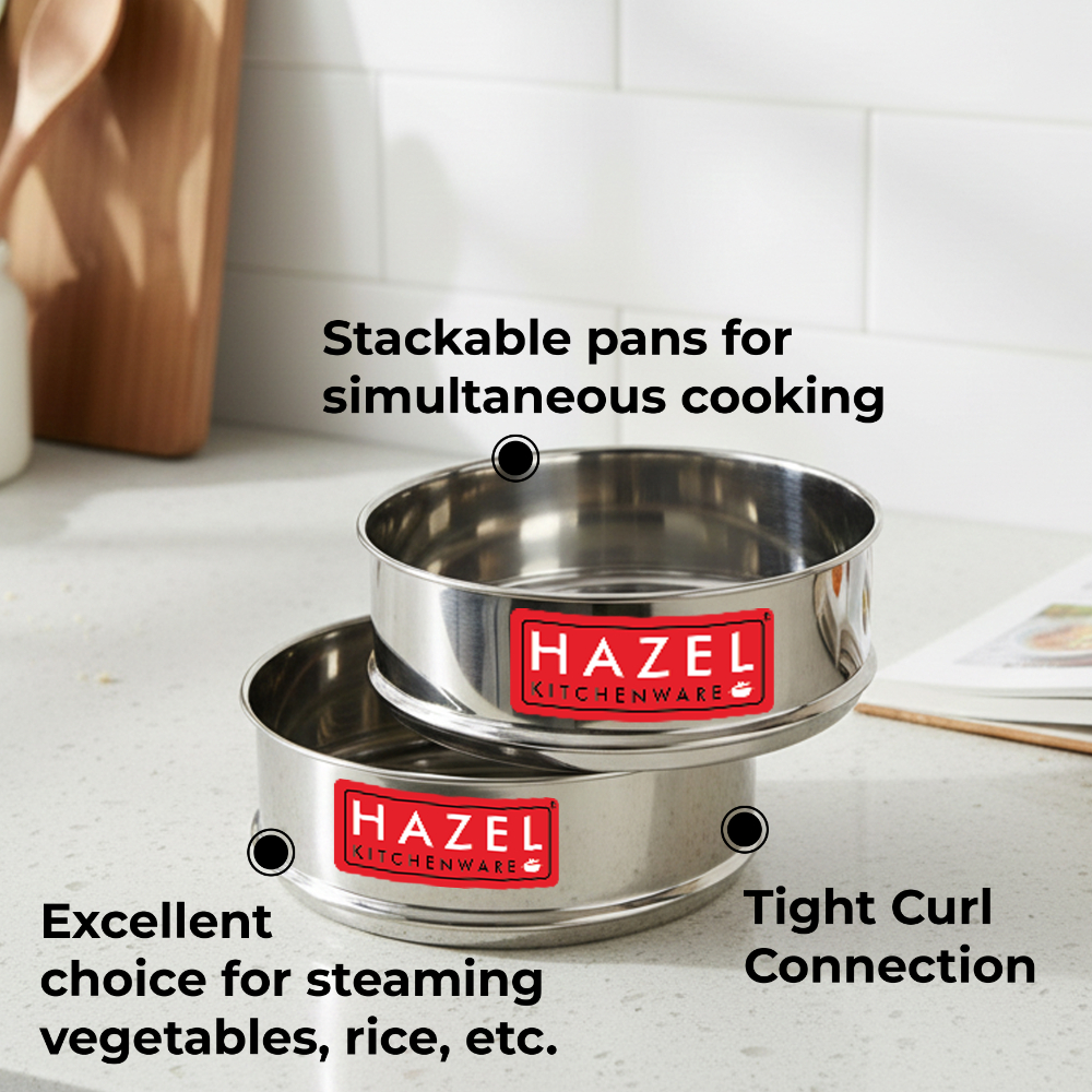 HAZEL Alfa Cooker Container | Cooker Vessel Set For 1150 Ml I Set Of 2 With Glossy Finish Stainless Steel Utensil Set | Rice Cooker Dabbas, Stackable Cooker Separators, Silver, 6 Liter