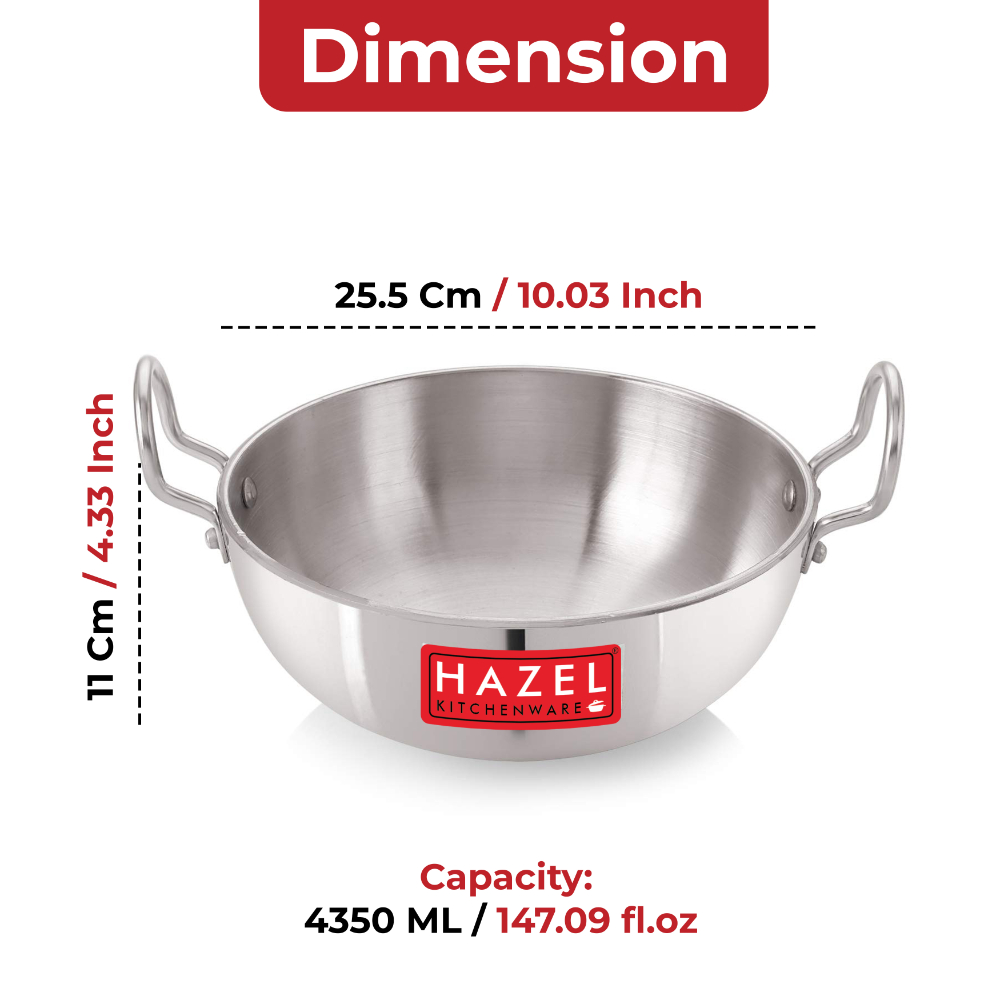 HAZEL 4mm Aluminium Frying Tasla (Silver, 26.7 cm, 5000 ml)
