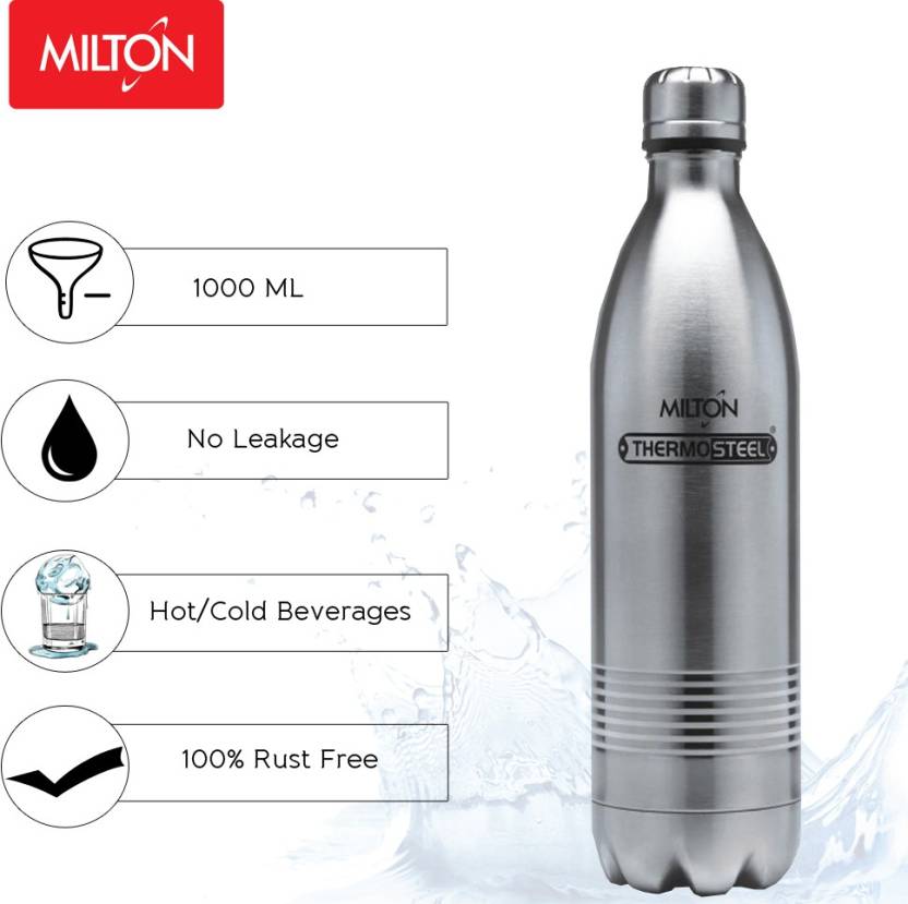 Milton Insulated Steel Bottles Thermosteel Duo Dlx 1000 ml, Steel Plain
