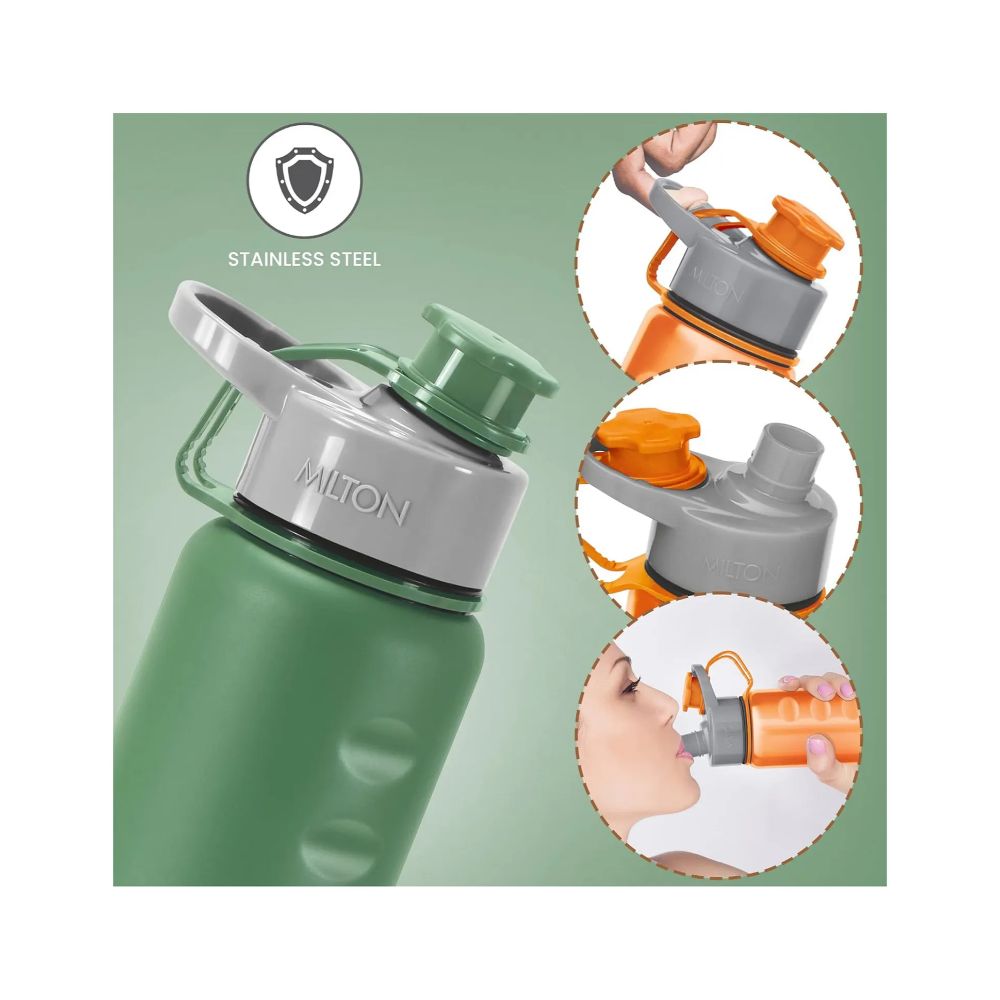 Milton Gripper 1000 Stainless Steel Easy Grip Leak Proof Water Bottle, 920 ml, Green