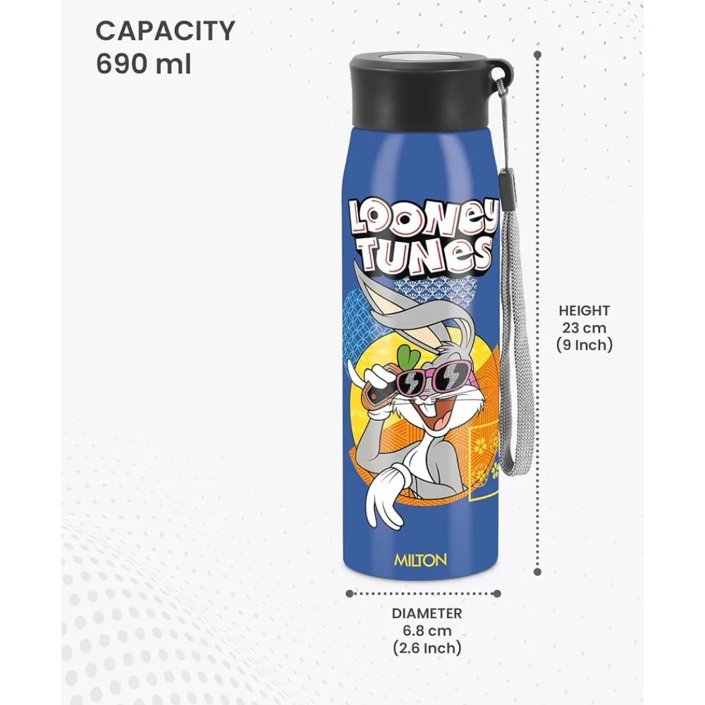 Milton Handy Design 650 (Looney Tunes - Bunny) Stainless Steel Leak Proof Water Bottle, 690 ML, Dark Blue