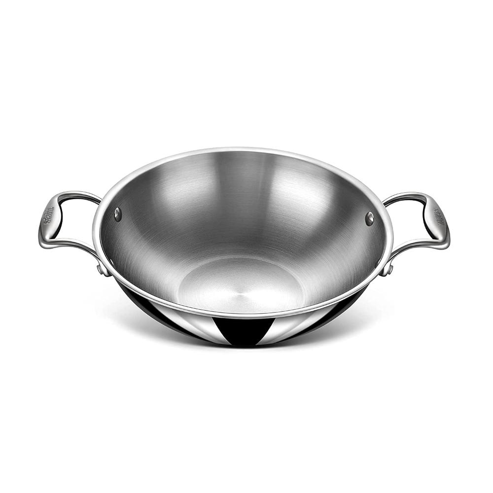 Aristo Triply Induction Friendly Kadhai Kadai With Stainless Steel Lid, Silver, 22.5 cm, 2.1 Litre
