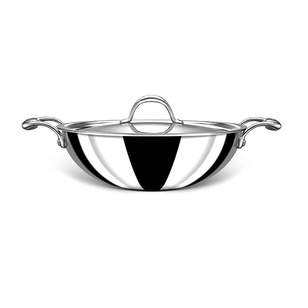 Aristo Triply Induction Friendly Kadhai Kadai With Stainless Steel Lid, Silver, 24.5 cm, 2.7 Litre