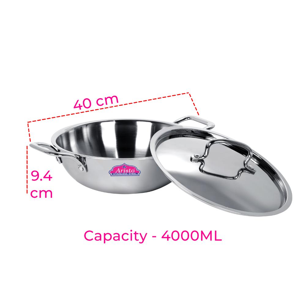 Aristo Triply Induction Friendly Kadhai Kadai With Stainless Steel Lid, Silver, 28.5 cm, 4 Litre