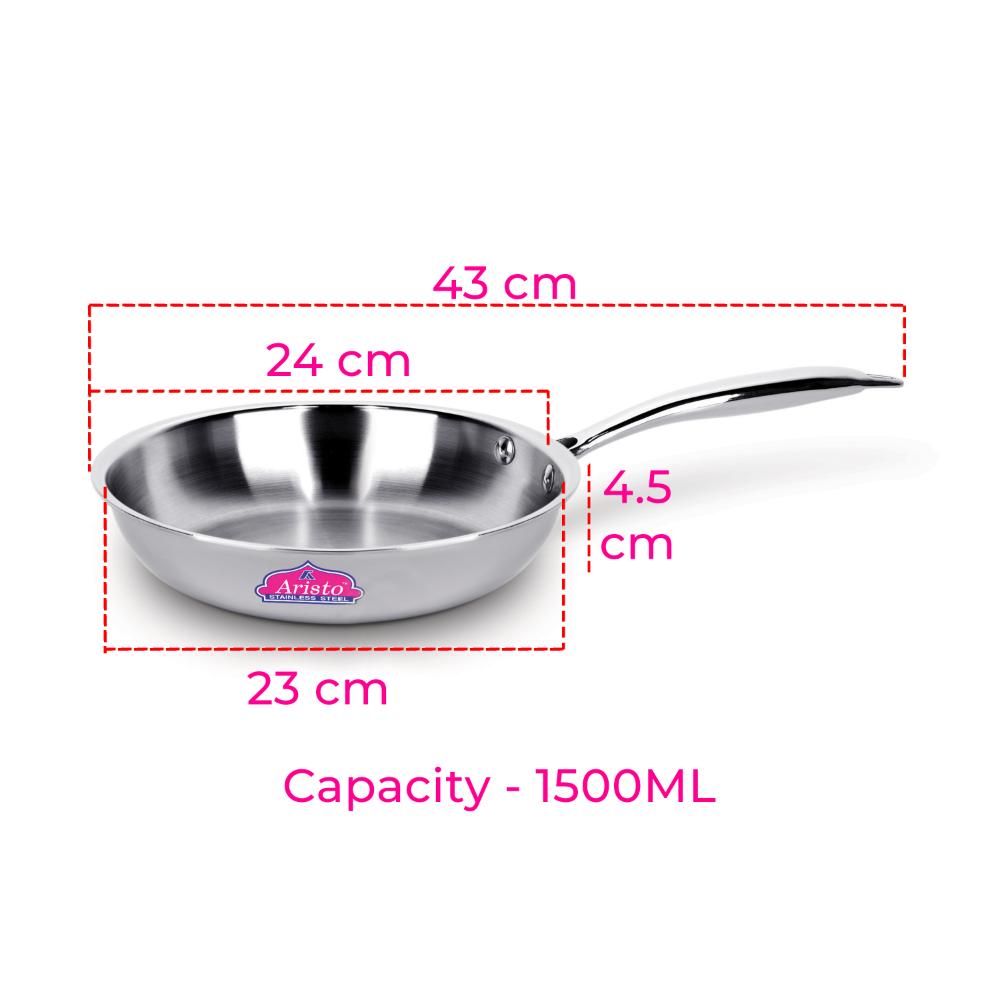 Aristo Triply Induction Friendly Frying Pan With Stainless Steel Lid, Silver, 23 cm, 1.5 Litre
