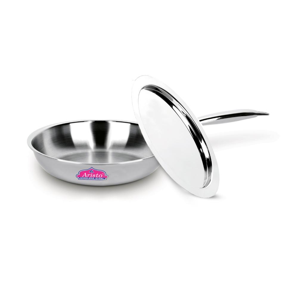 Aristo Triply Induction Friendly Frying Pan With Stainless Steel Lid, Silver, 24.5 cm, 2 Litre