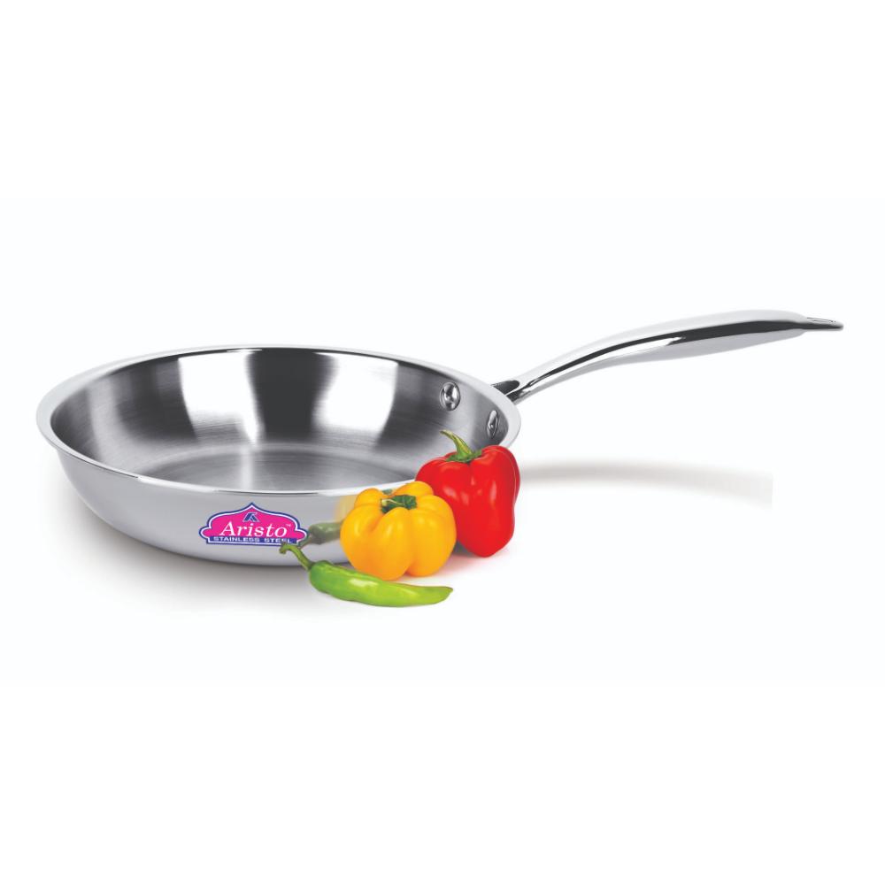 Aristo Triply Induction Friendly Frying Pan With Stainless Steel Lid, Silver, 24.5 cm, 2 Litre