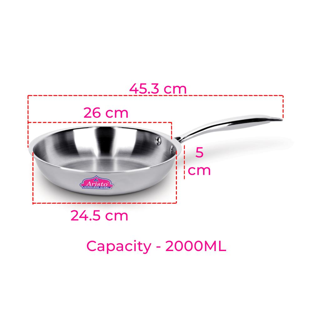 Aristo Triply Induction Friendly Frying Pan With Stainless Steel Lid, Silver, 24.5 cm, 2 Litre