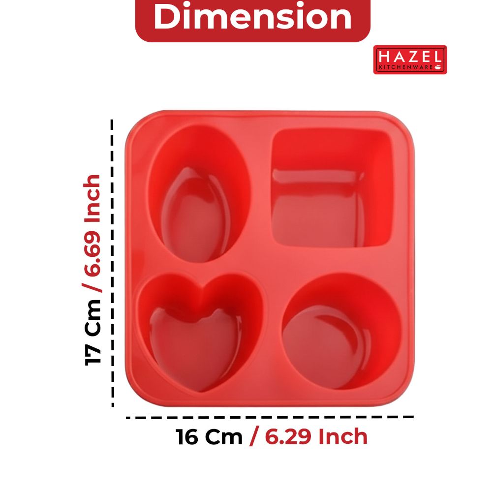 HAZEL Silicone Soap Mould | 4-Cavity Mould with Heart & Round Shapes | Non-Stick, Flexible & Reusable Mold for Handmade Soap, Candle, Jelly & Chocolate (Red)