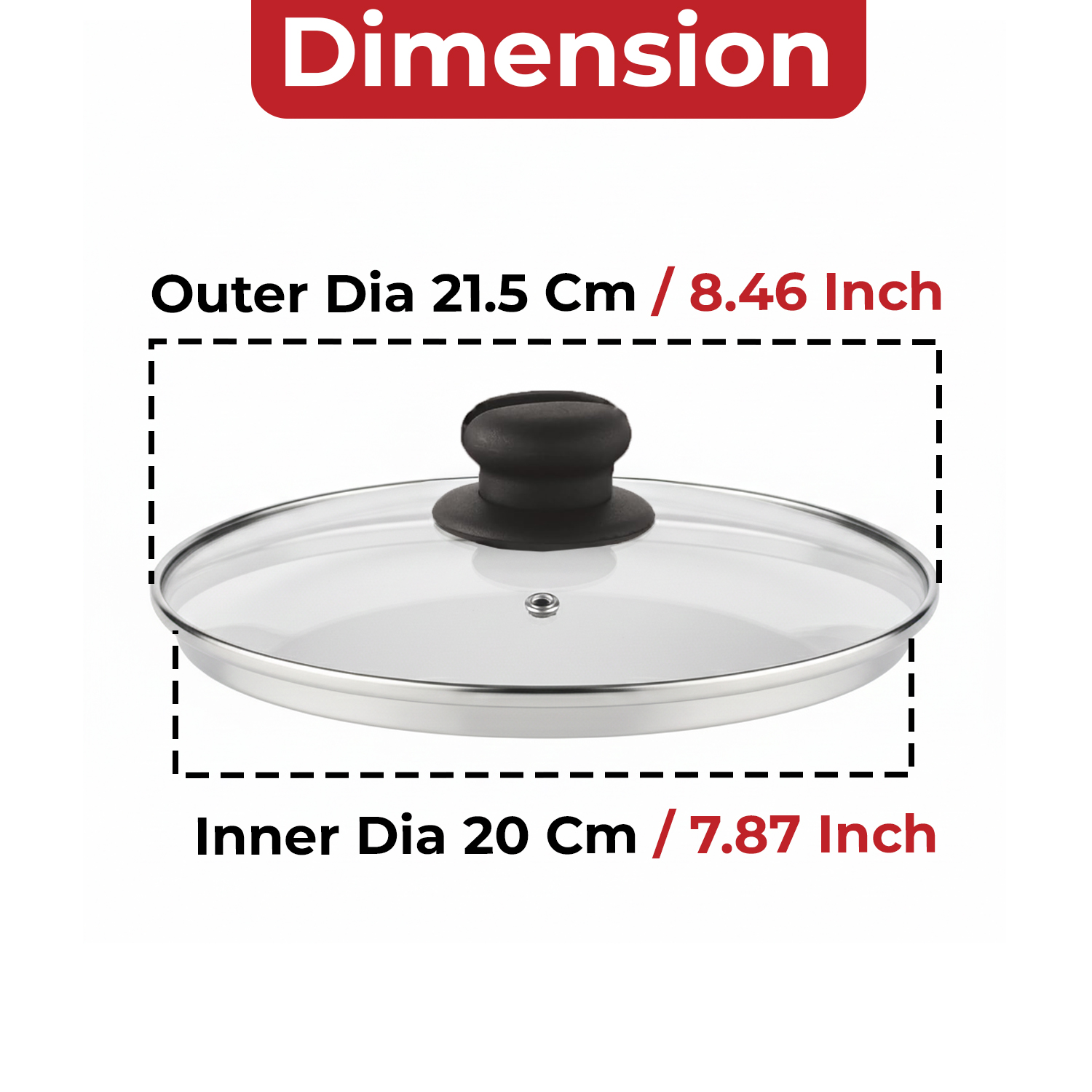 HAZEL Glass Cookware Lid With Knob and Built In Steam Vents, 20 cm