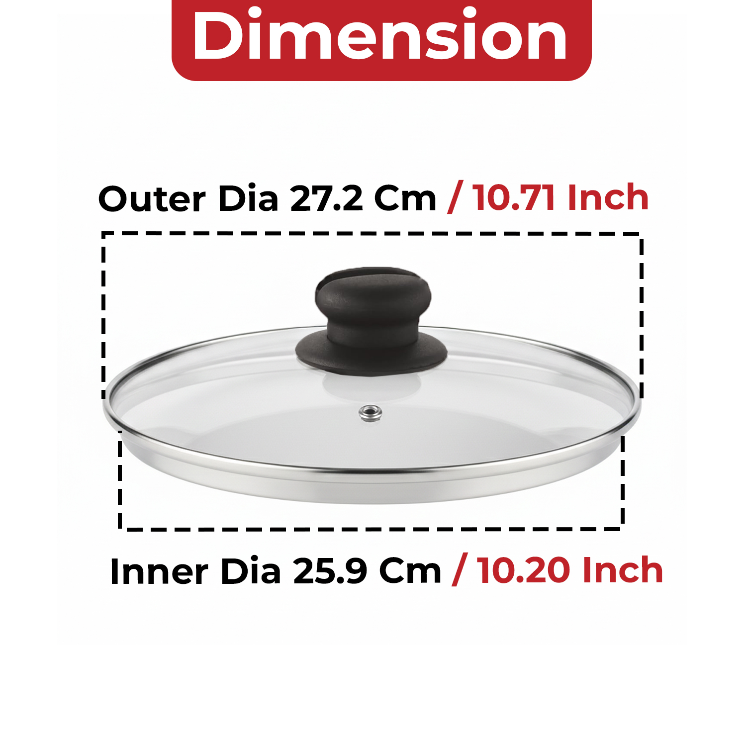 HAZEL Glass Cookware Lid With Knob and Built In Steam Vents, 25.9 cm