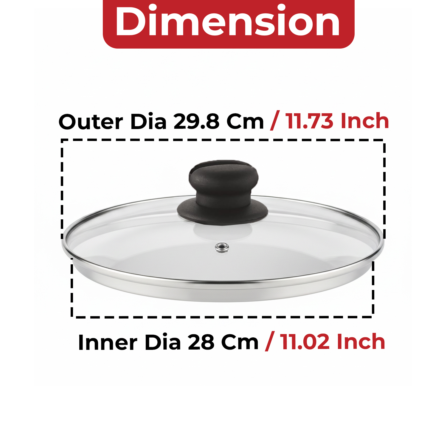 HAZEL Glass Cookware Lid With Knob and Built In Steam Vents, 28 cm