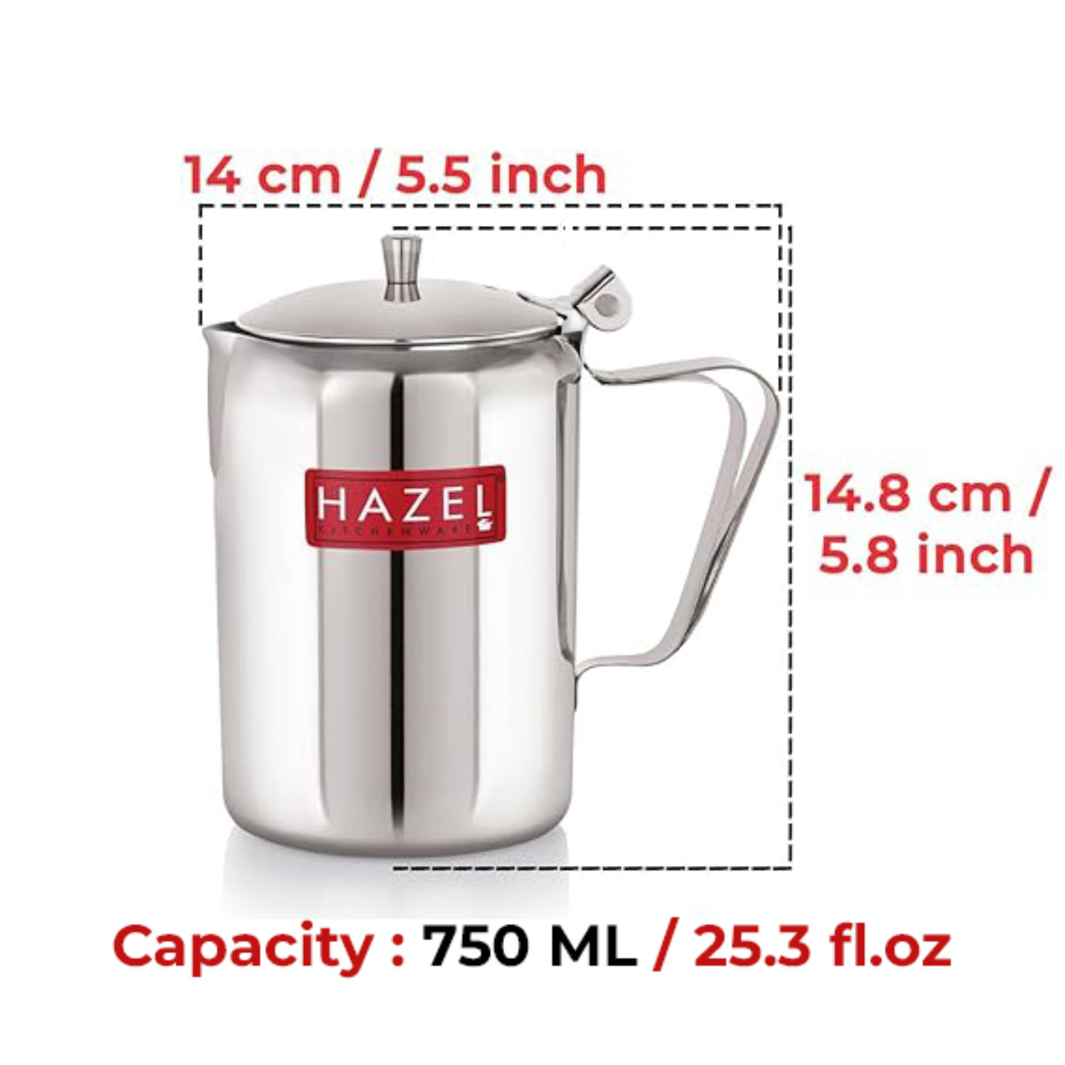 HAZEL Stainless Steel Coffee Serving Pot with Handle & Lid | Strong and Sturdy, Spill Proof Pouring, 750 ML