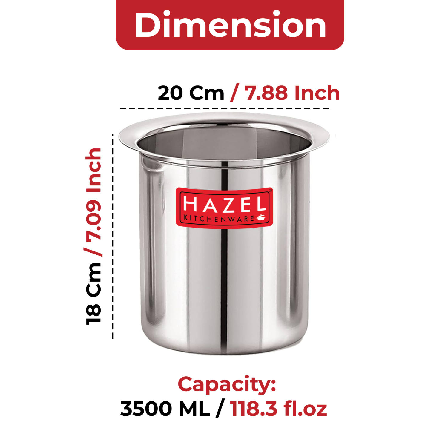 HAZEL Steel Milk Pot with Lid |Stainless  Steel Milk Boiler Container | Milk Boiling Vessel Gunj for Kitchen, 3500 ML