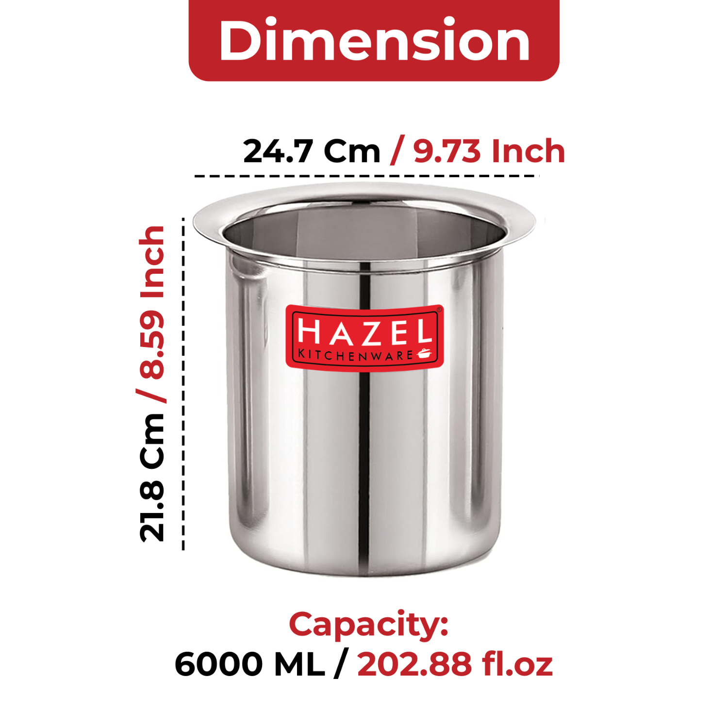 HAZEL Steel Milk Pot with Lid |Stainless  Steel Milk Boiler Container | Milk Boiling Vessel Gunj for Kitchen, 6000 ML