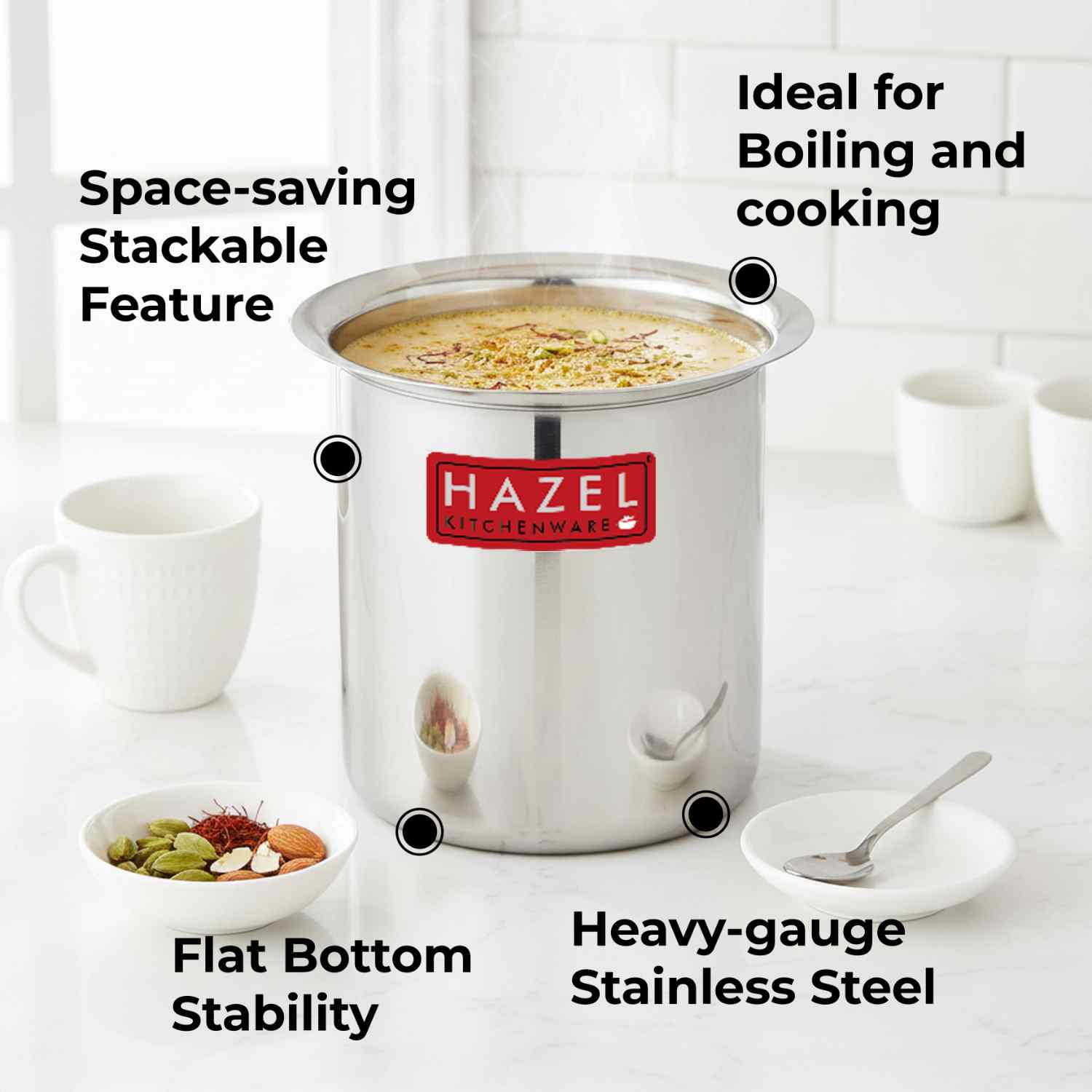 HAZEL Steel Milk Pot with Lid |Stainless  Steel Milk Boiler Container | Milk Boiling Vessel Gunj for Kitchen, 6000 ML
