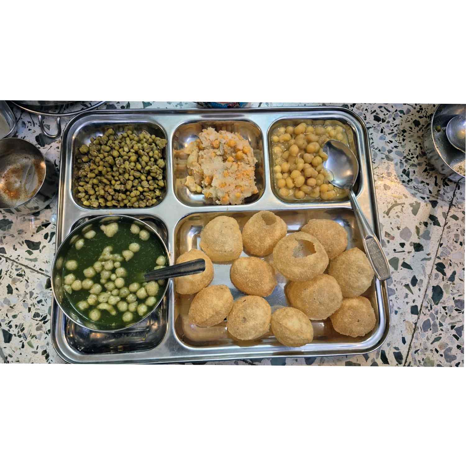HAZEL Stainless Steel 5 Compartment Mess Plate | Rectangle Bhojan Thali with Square Holes, Set of 6
