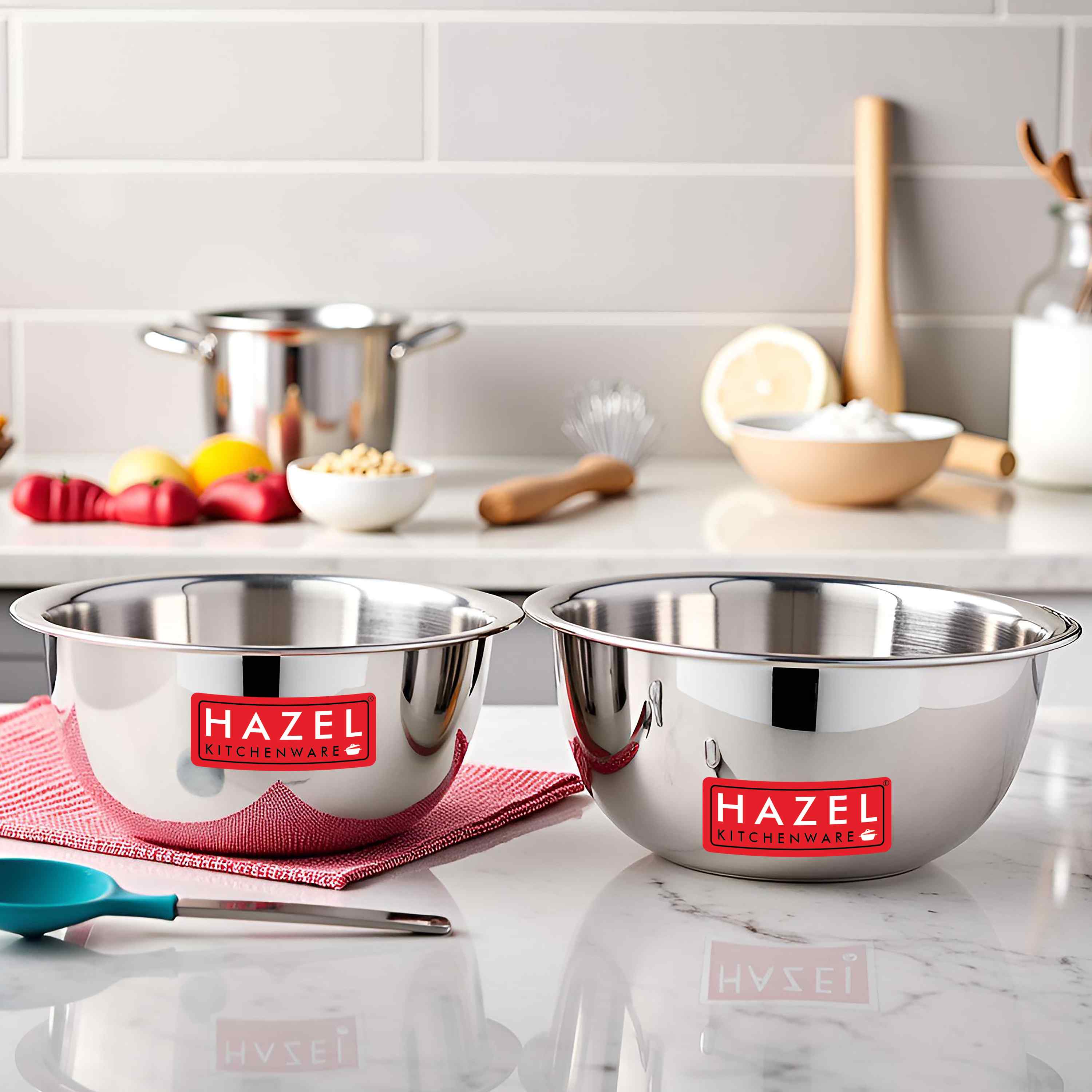 HAZEL Stainless Steel Mixing Bowl |  Mixing Bowl for Cake Batter | Kitchen and Baking Accessories Items, Set of 2, 770 ML, 1100 ML