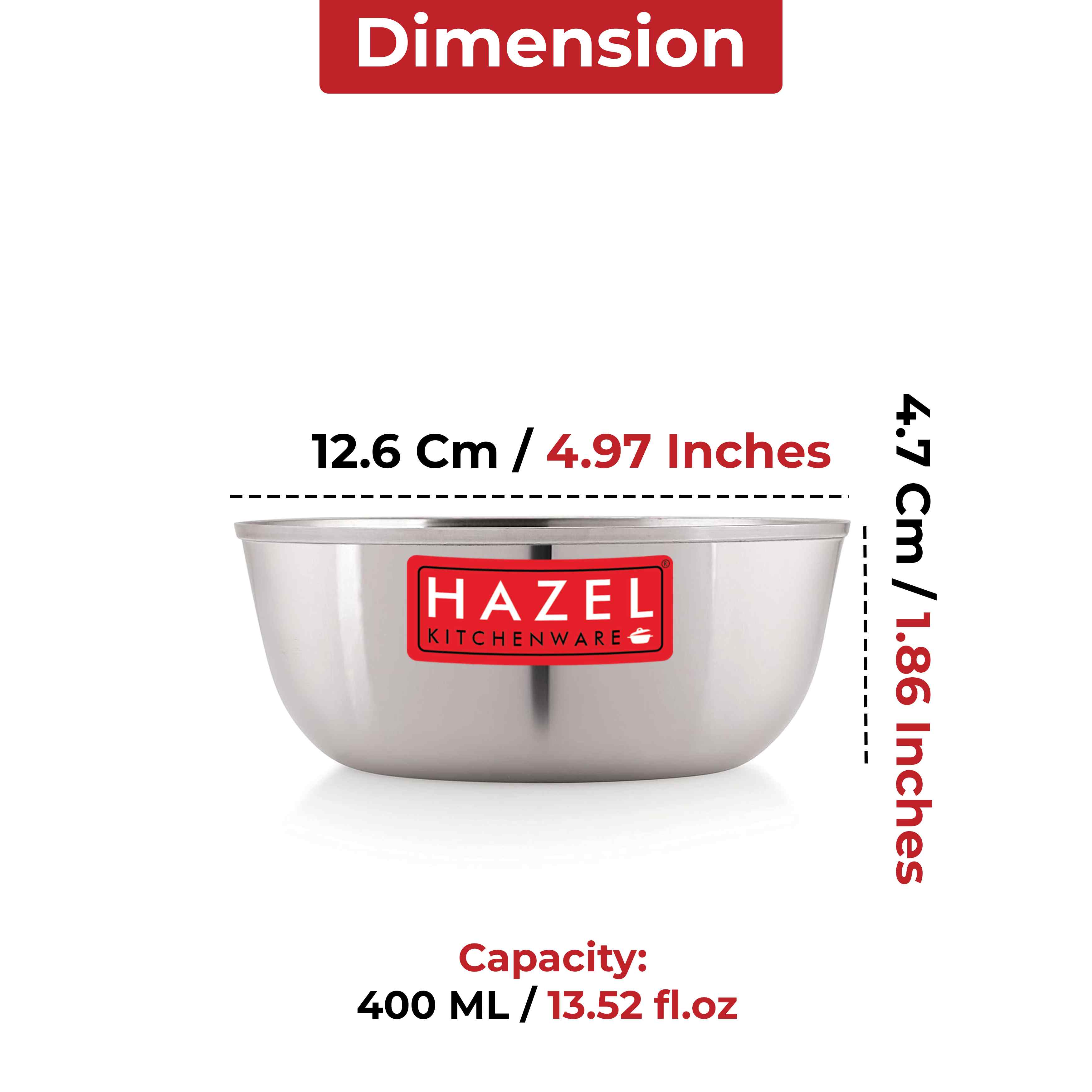 HAZEL Steel Bowl Set of 6 |Stainless Steel Serving Bowl Set | Steel Bowls For Soup, Salad, Ramen, Cereal | Steel Vati Set Of 6