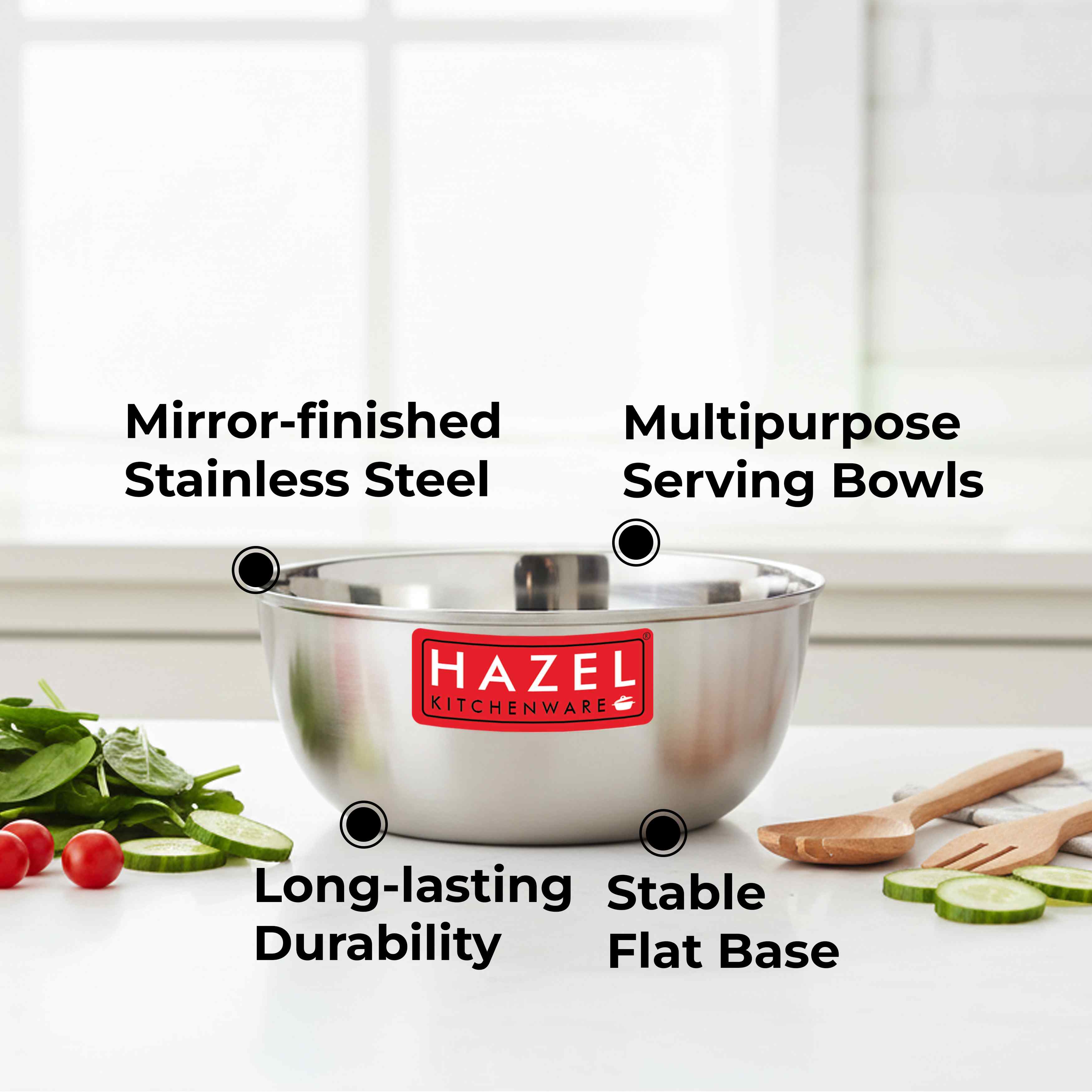 HAZEL Steel Bowl Set of 6 |Stainless Steel Serving Bowl Set | Steel Bowls For Soup, Salad, Ramen, Cereal | Steel Vati Set Of 6