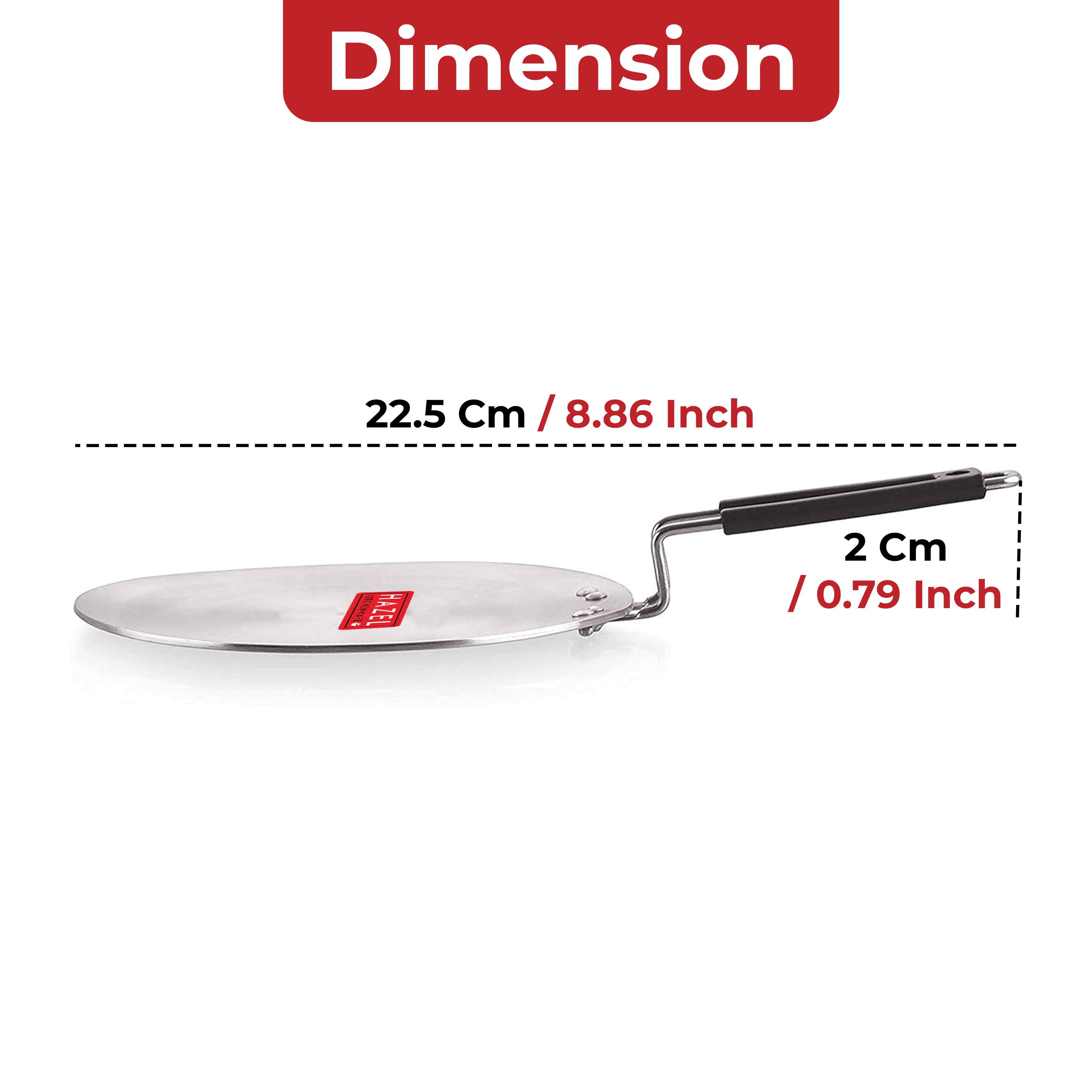 HAZEL Aluminium Tawa for Roti | Hard-Wearing Aluminium Cookware, 22.5 cm | Chapati Tawa for Kitchen with Riveted Handle | Silver Aluminium Tawa with an Ergonomic Design