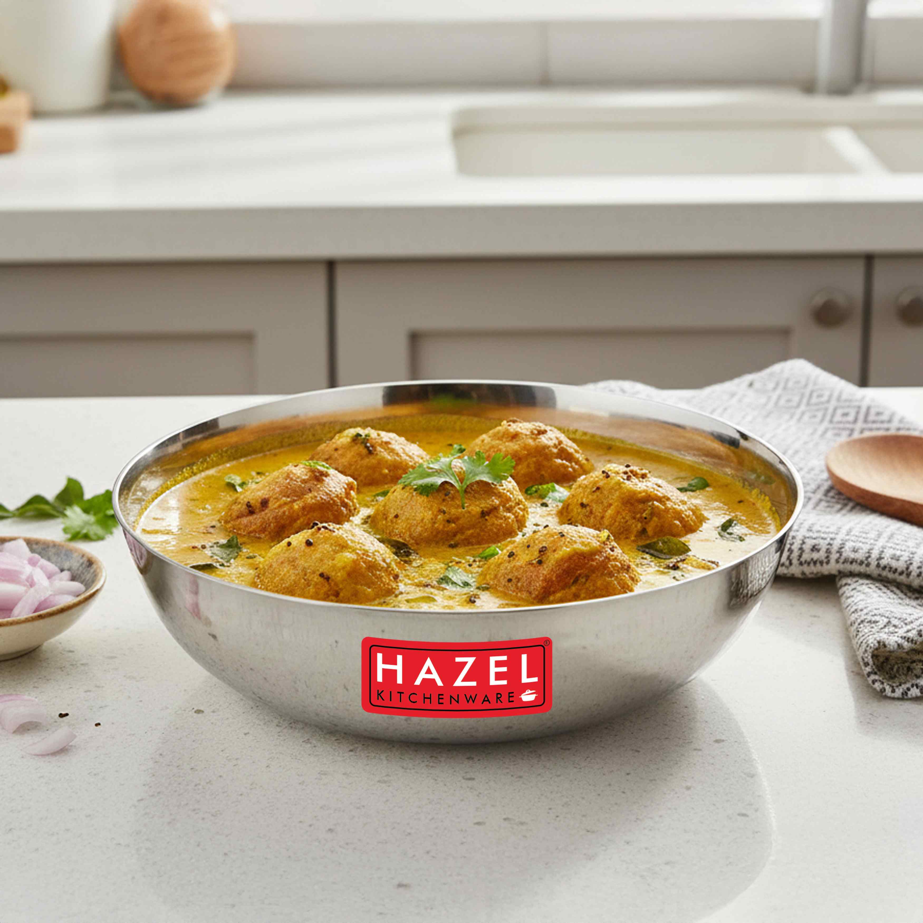 HAZEL Alfa Stainless Steel Hammered Tone Kadai Tasra, Diameter 27 cm, 3.45 LTR