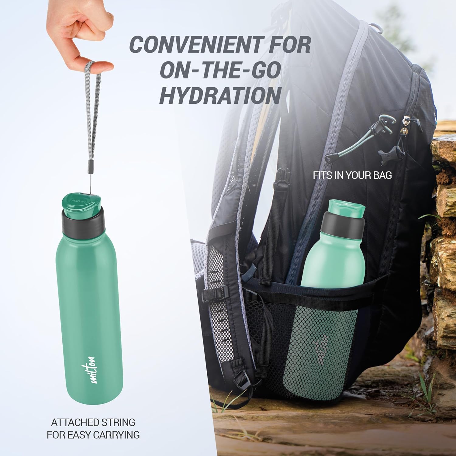 MILTON Caper 1000 Stainless Steel Water Bottle 870 ml, Single Walled, ISI Certified I Leak Proof Lid, Rust Proof I For School, Office, Gym I Mint Green