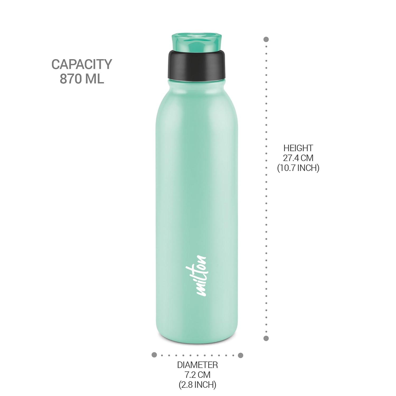 MILTON Caper 1000 Stainless Steel Water Bottle 870 ml, Single Walled, ISI Certified I Leak Proof Lid, Rust Proof I For School, Office, Gym I Mint Green
