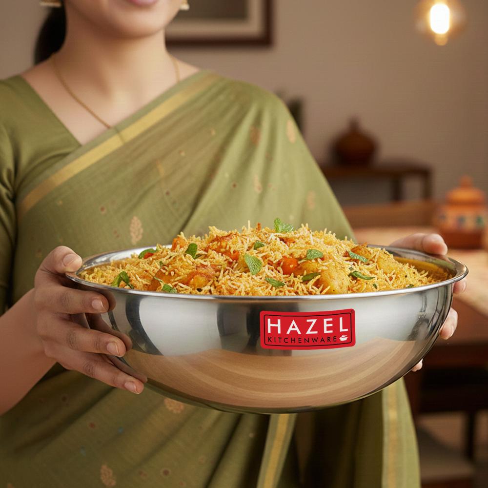 HAZEL Triply Stainless Steel Induction Bottom Tasra Tasla, 5.5 Litre, 33.8 cm