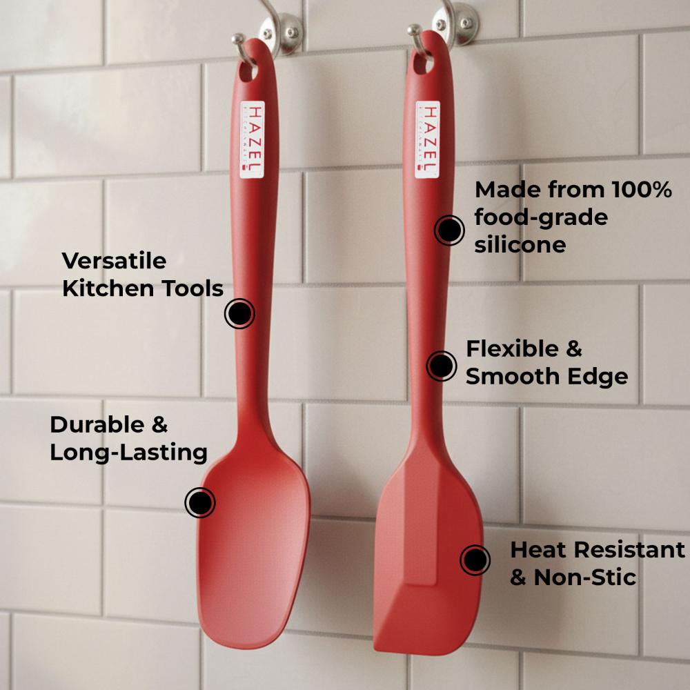 HAZEL Silicone Spatula & Spoonula Combo (Red, 8 inch)