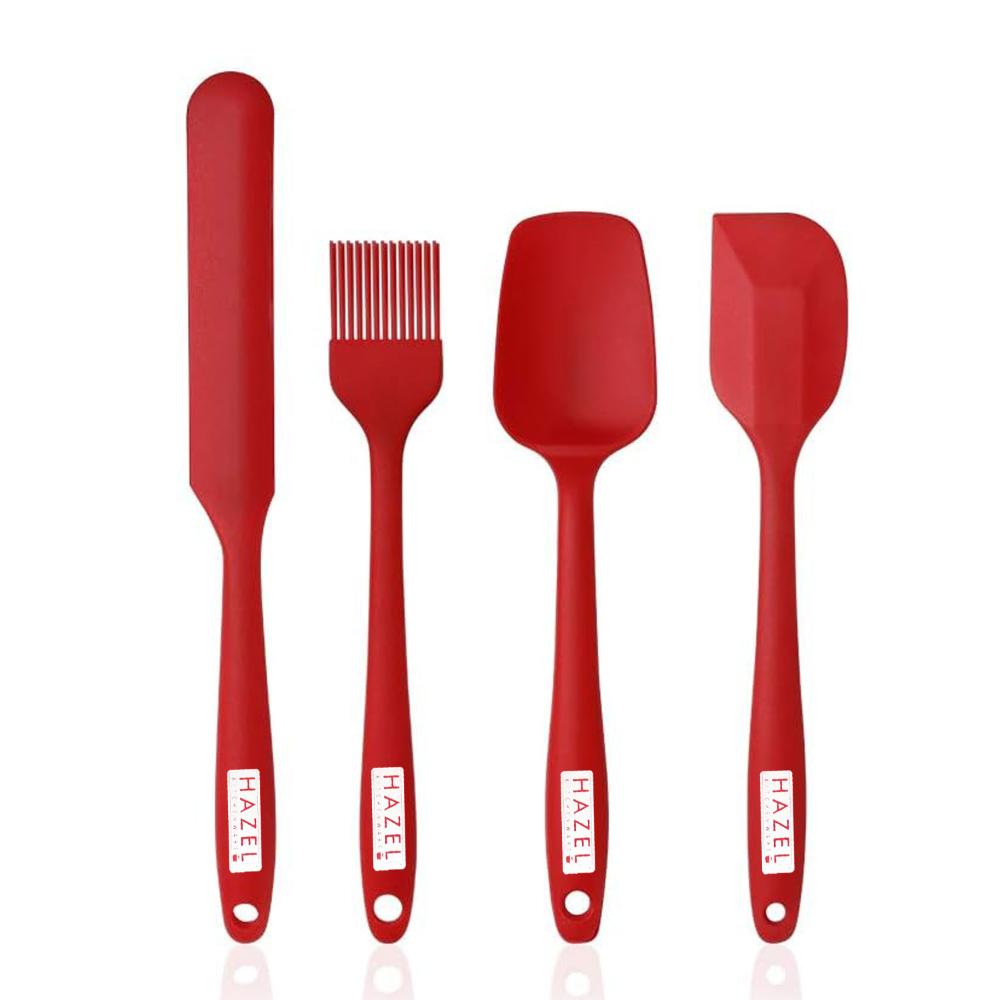 HAZEL Silicone Baking & Cooking Set of 4 | Heat-Resistant Spatula, Spoonula, Icing Knife & Oil Brush | Flexible Non-Stick Tools