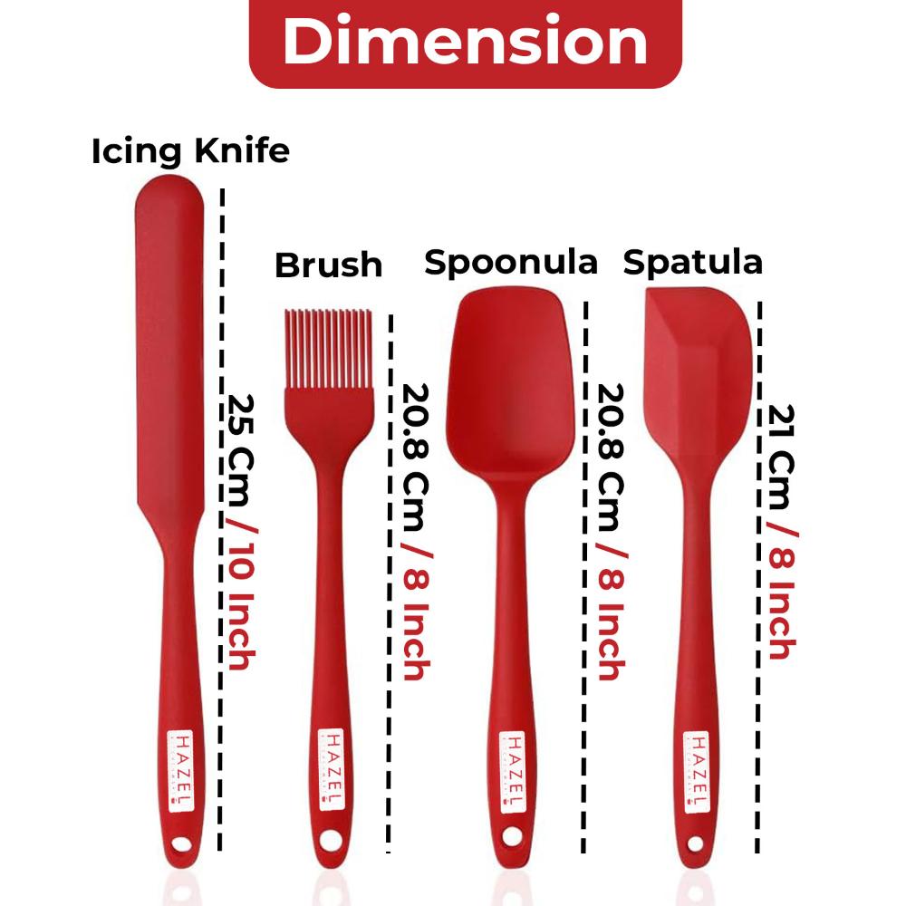 HAZEL Silicone Baking & Cooking Set of 4 | Heat-Resistant Spatula, Spoonula, Icing Knife & Oil Brush | Flexible Non-Stick Tools